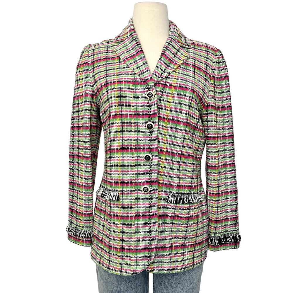 St. John Santana Knit Blazer Button-Down Multi-Color Plaid Vintage USA | Sz 6